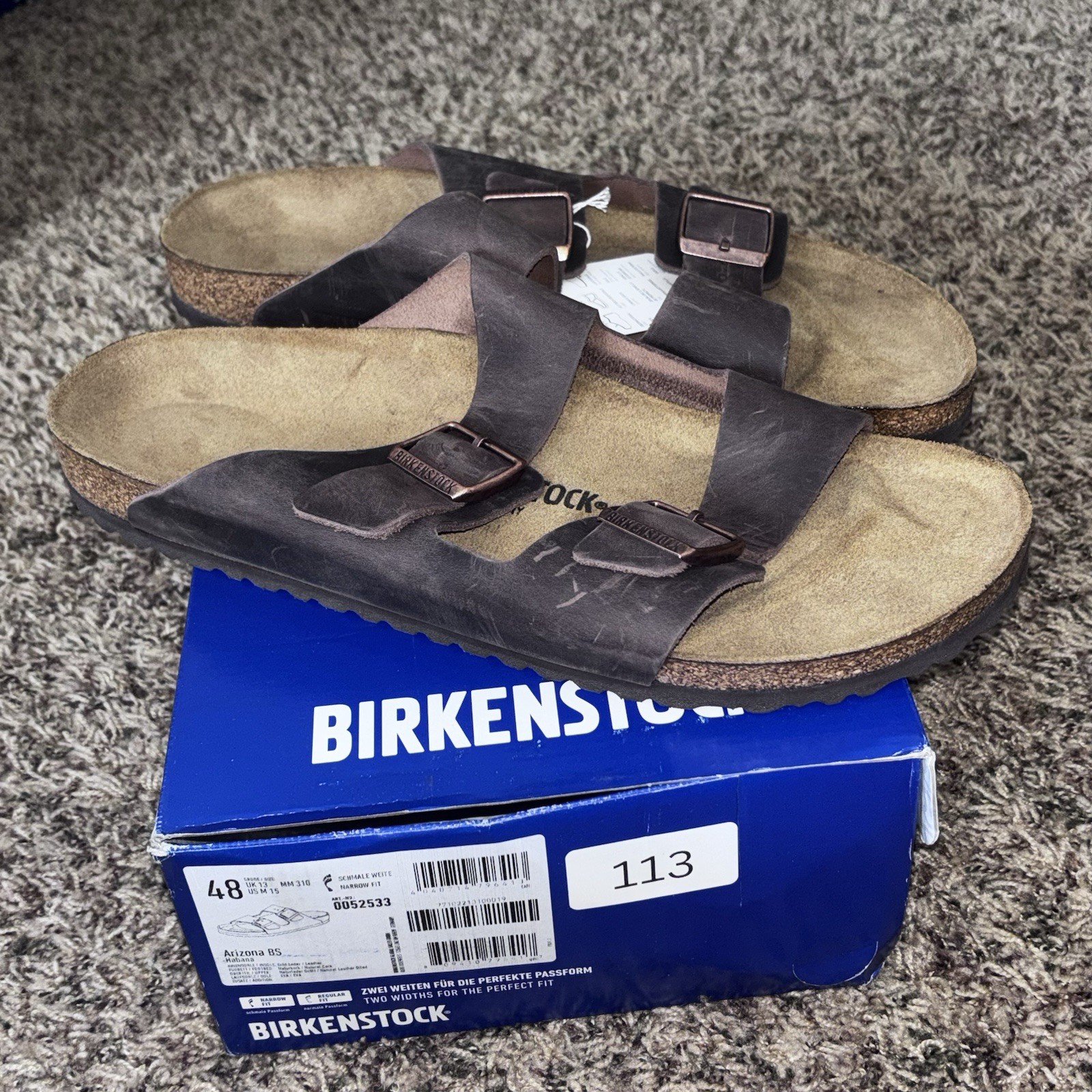 Birkenstock New Arizona Habana Oiled Leather Narrow Width Men’s 15 48 Sandals