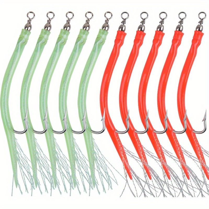 10pcs Striped Bass Tube Lure Cod Rig Tube Teaser Saltwater Trolling Fishing Lure