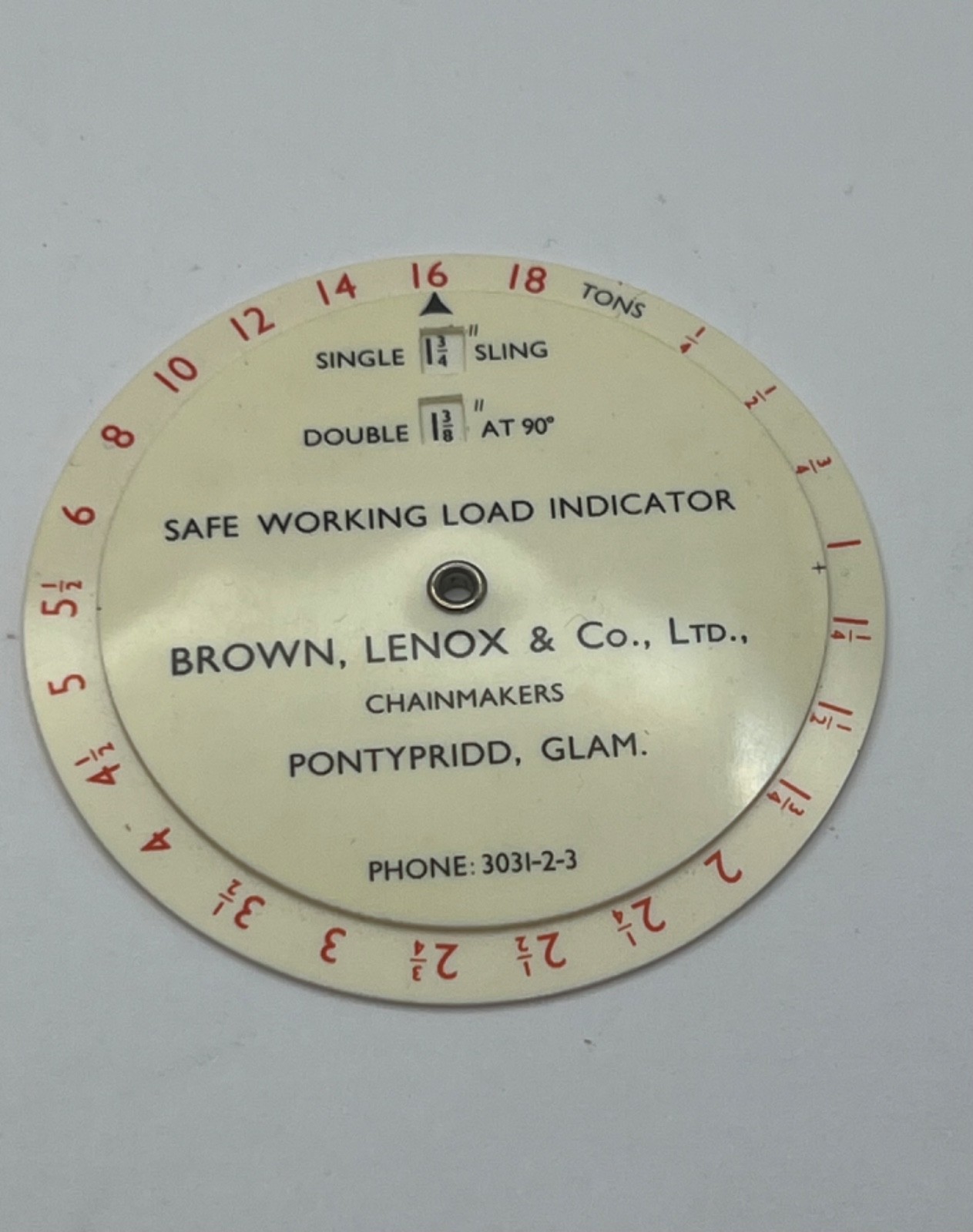 Vintage Brown Lenox Co. Chain Makers Safe Load Indicator Plastic Dial With Pouch