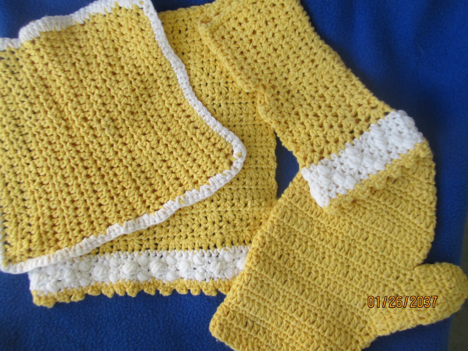 Sunshine Bath Set Washcloths,  Bath Mitt, Fingerless Bath Glove Crocheted Cotton