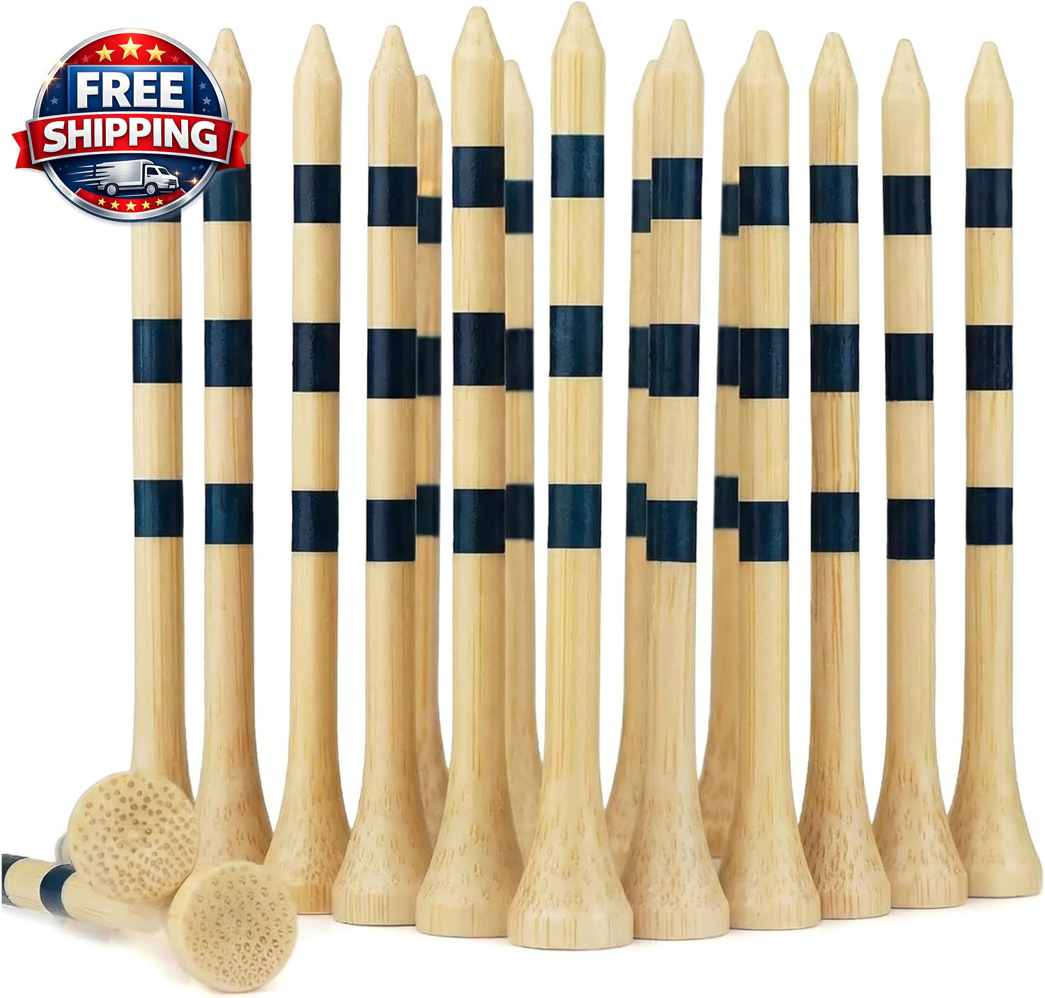 3-1/4 Inch Graduated Wood Golf Tees with 3 Height Mark Lines, 100 Pack Natural H