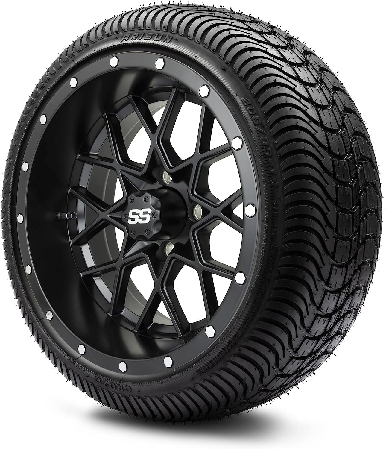 14" Vortex Black Wheel w 205 30 14 Tire Golf Cart ezgo club Wheel Combo