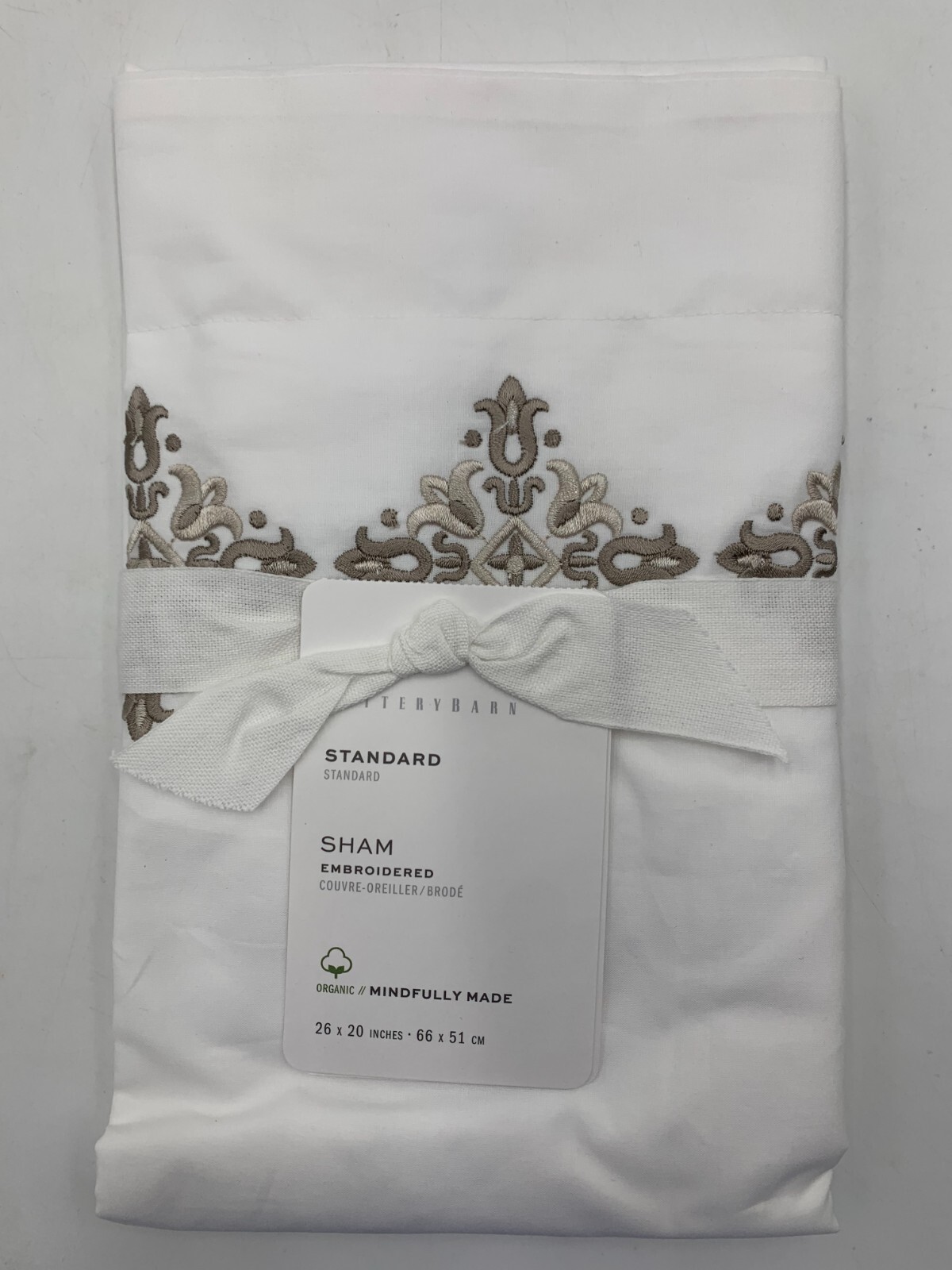Pottery Barn Tile Embroidered Organic Percale Sham Standard Neutral Multi #H272
