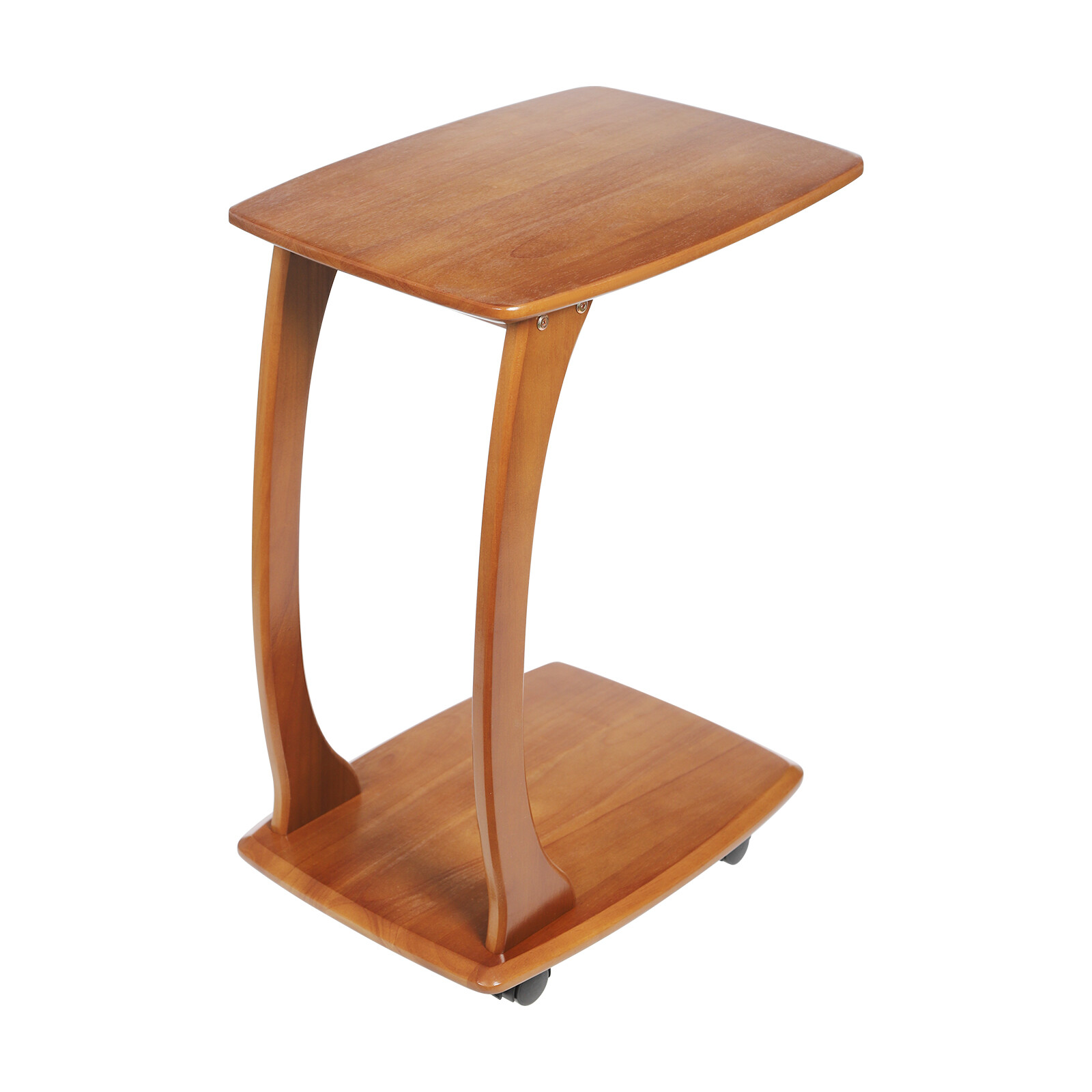 C-Shaped Side Table Floor Standing Solid Wood End Table With Wheels 24.8 inches