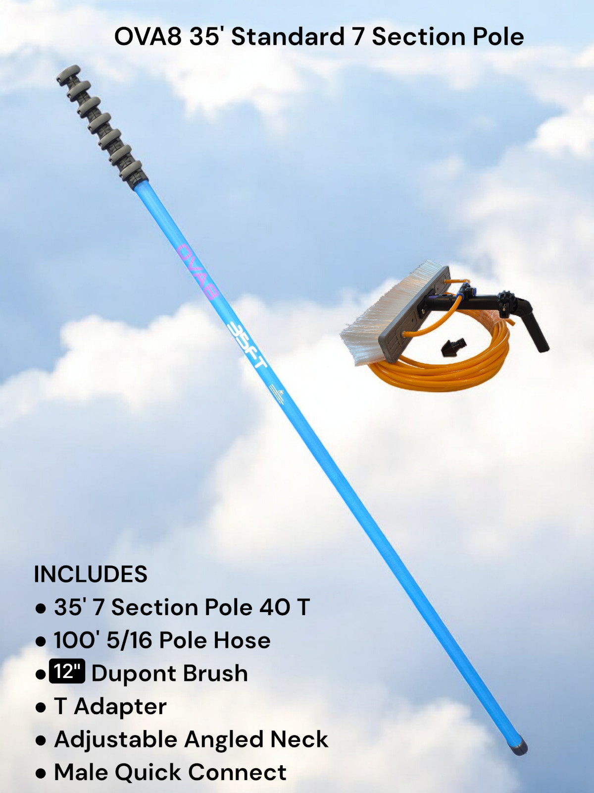 35' Standard Blue 40T  7 section water fed pole Complete kit