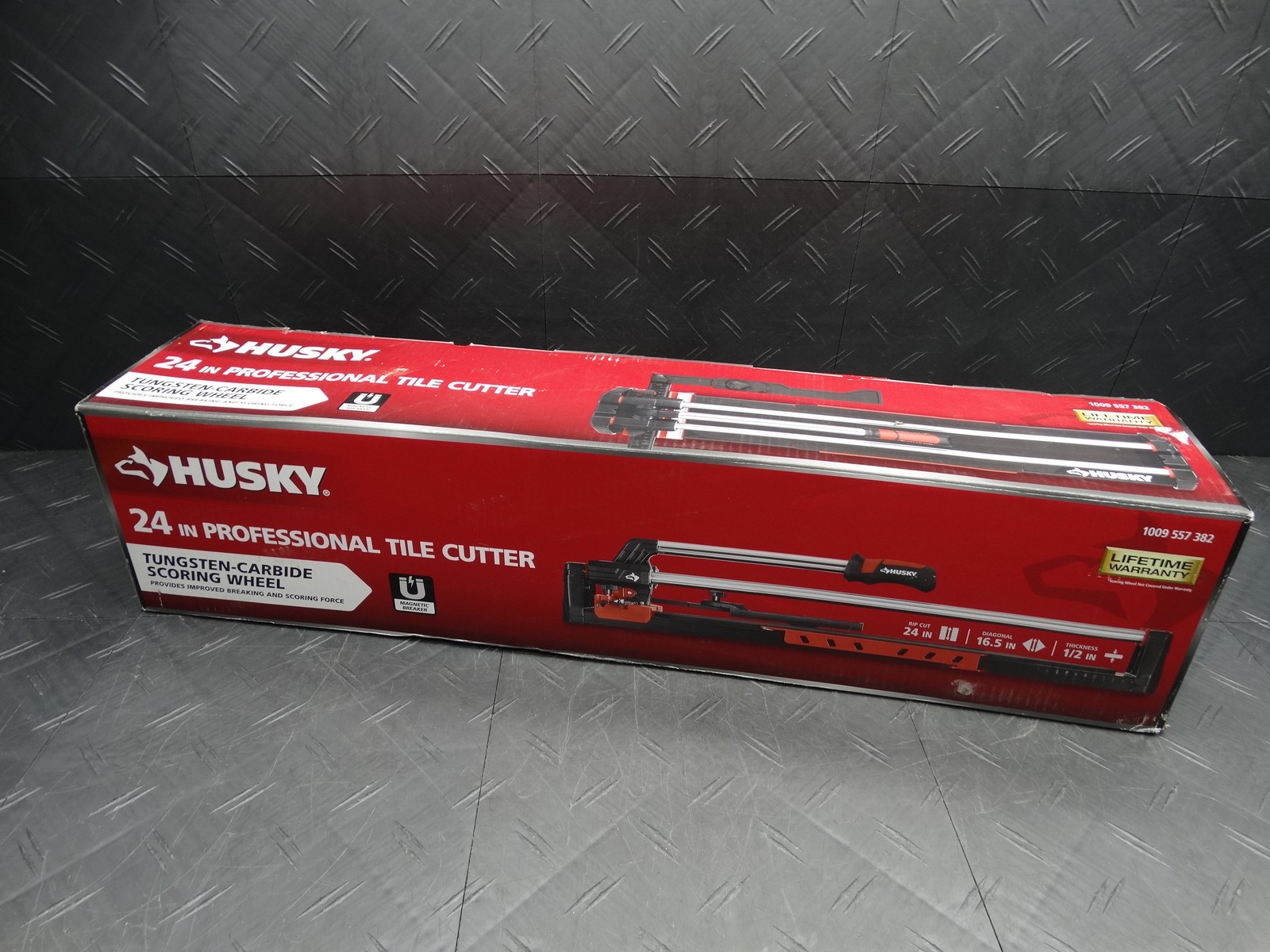 Husky 24in Tile Cutter with Tungsten Carbide Blade and Adjustable Gauge