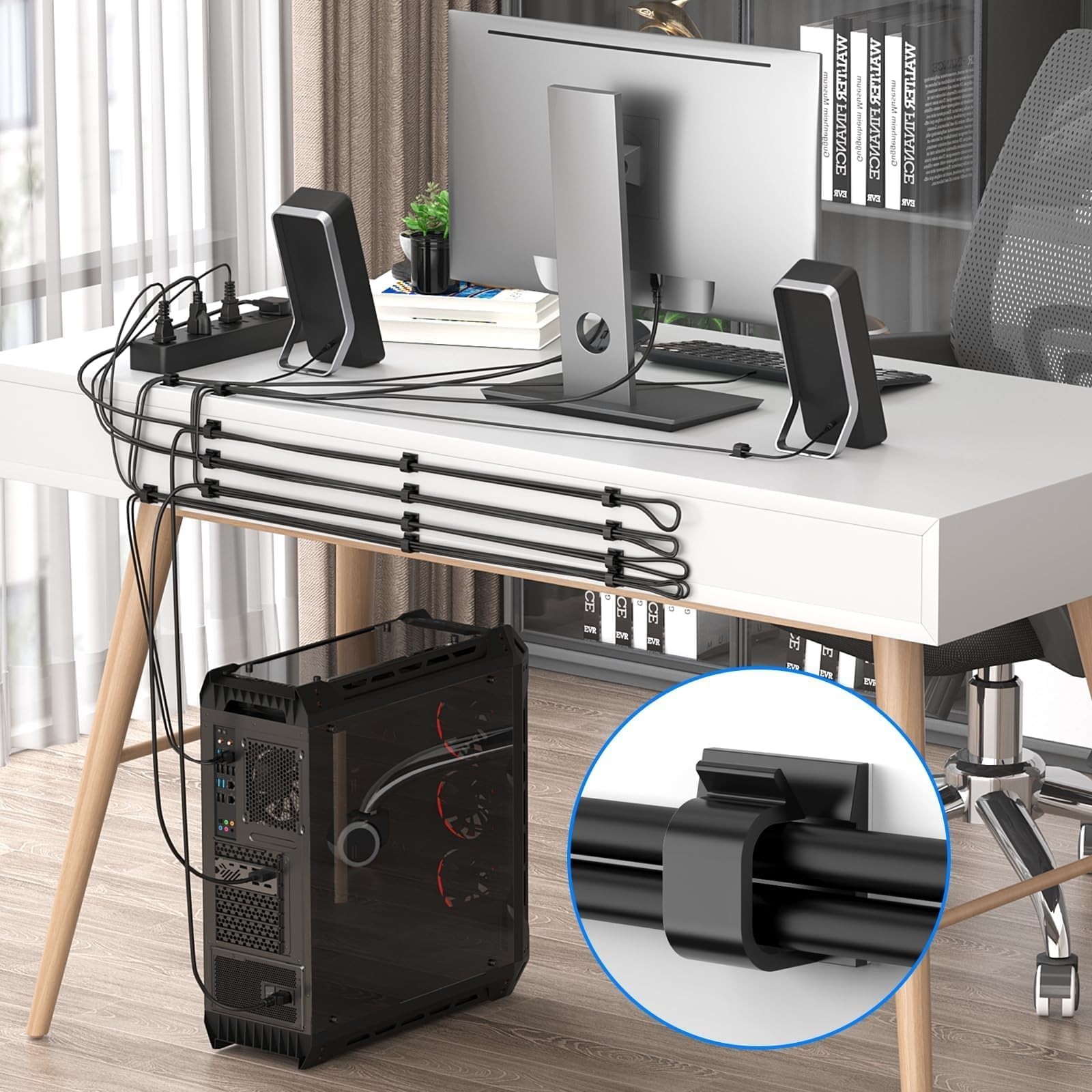Large Cable Clips 40pcs with Strong Adhesive Tapes,Wire Holder 40PCS, Black