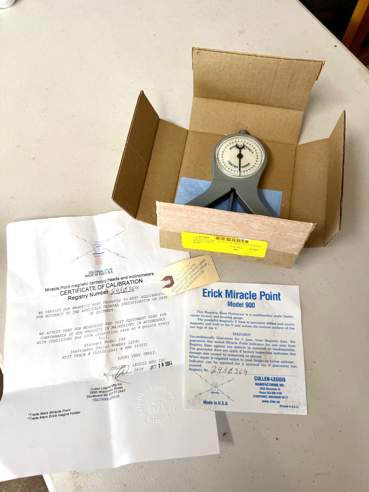 Erick Miracle Point #900 Centering Head Magnetic Protractor USA Angle Center