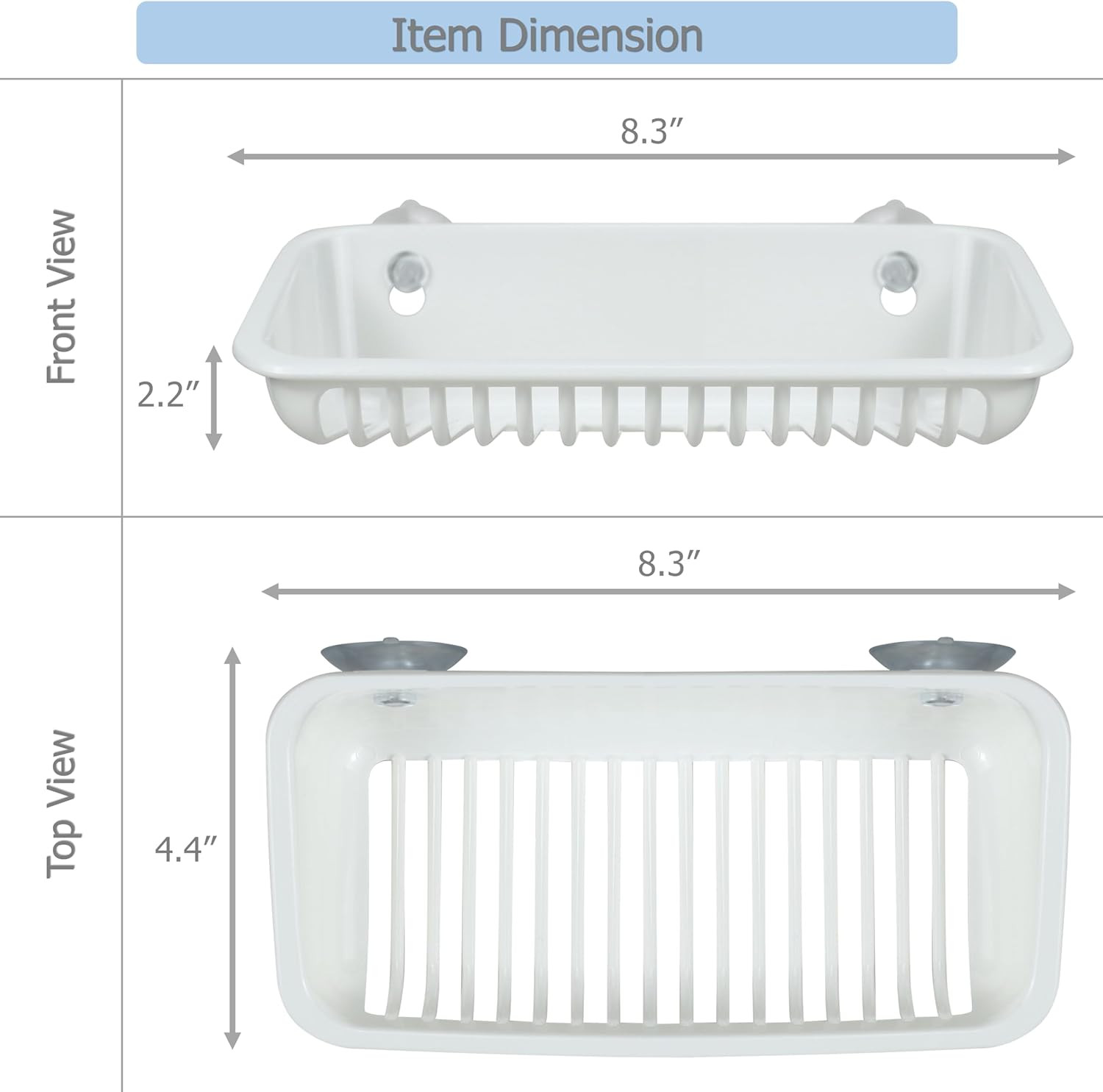 EIKS Storage Basket Organizer Shelf with Suction Cup for Bedroom Office White