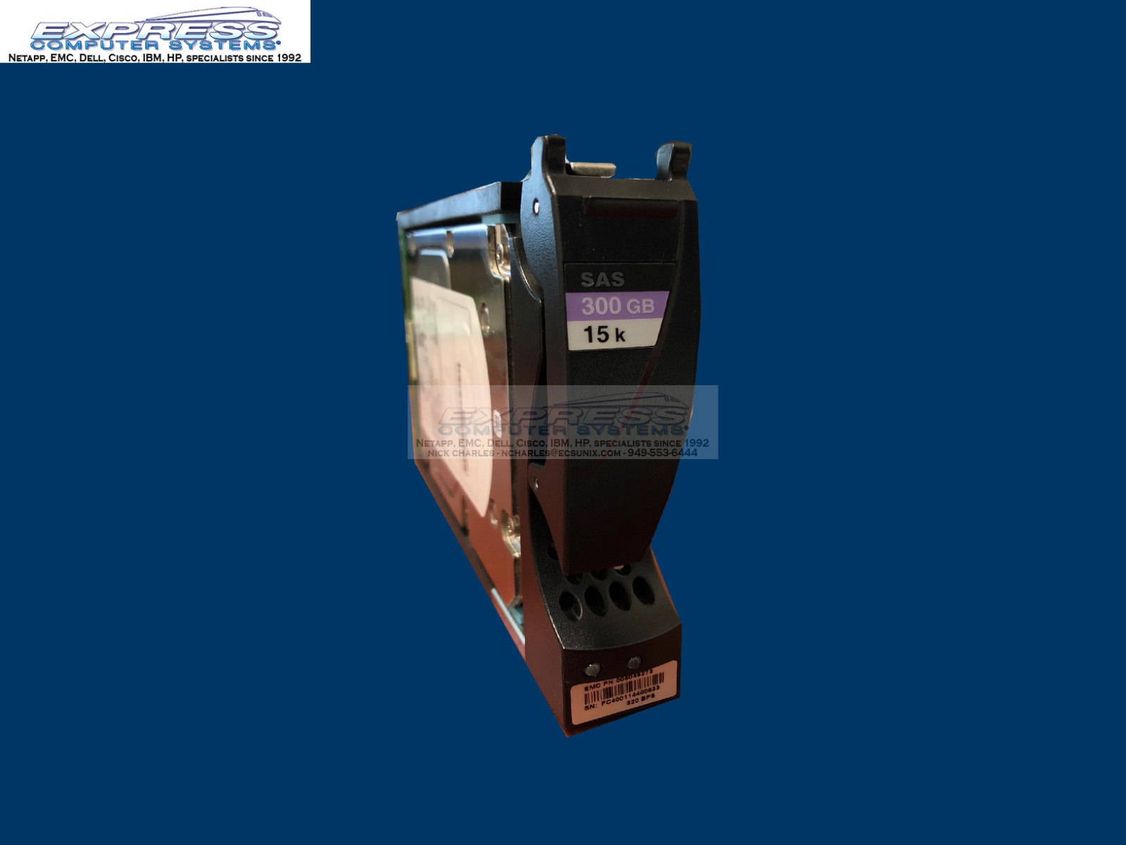 EMC V4-VS15-300 300GB 15k SAS w/ Tray for VNX6GSDAE15 VNX5200 VNX5400 VNX5600