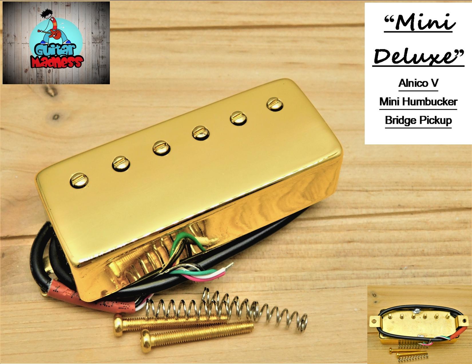 G.M. Mini Deluxe, Mini Humbucker Bridge Alnico Magnet Pickup Gold (50mm)