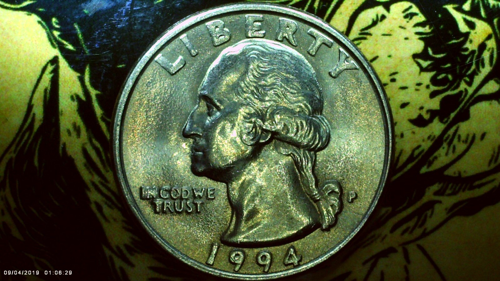 1994 P Washington quarter featuring a die clash strike through lot #57