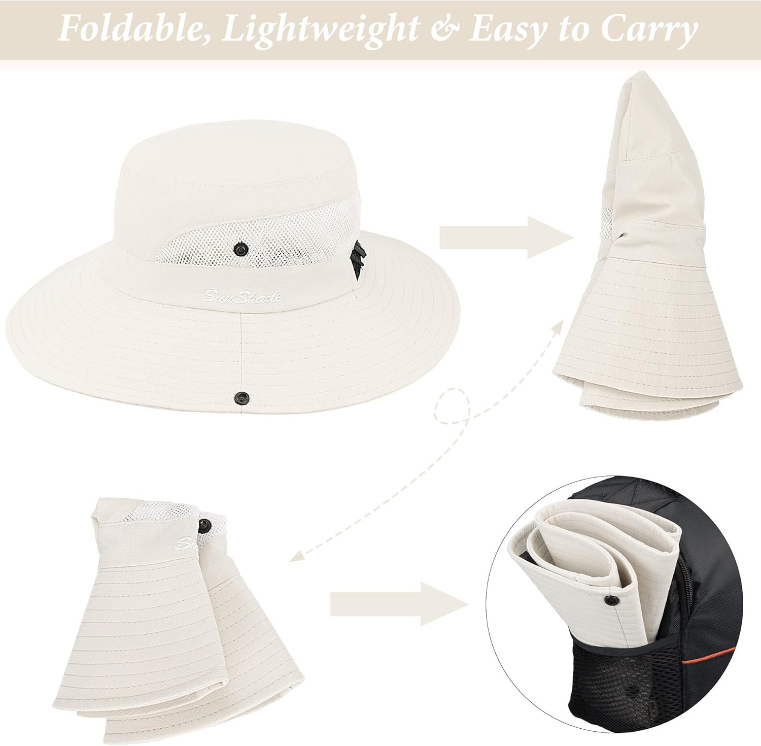 Sun Hat for Women Summer UV Protection Beach Hat Wide Brim Mesh Bucket Fishing H