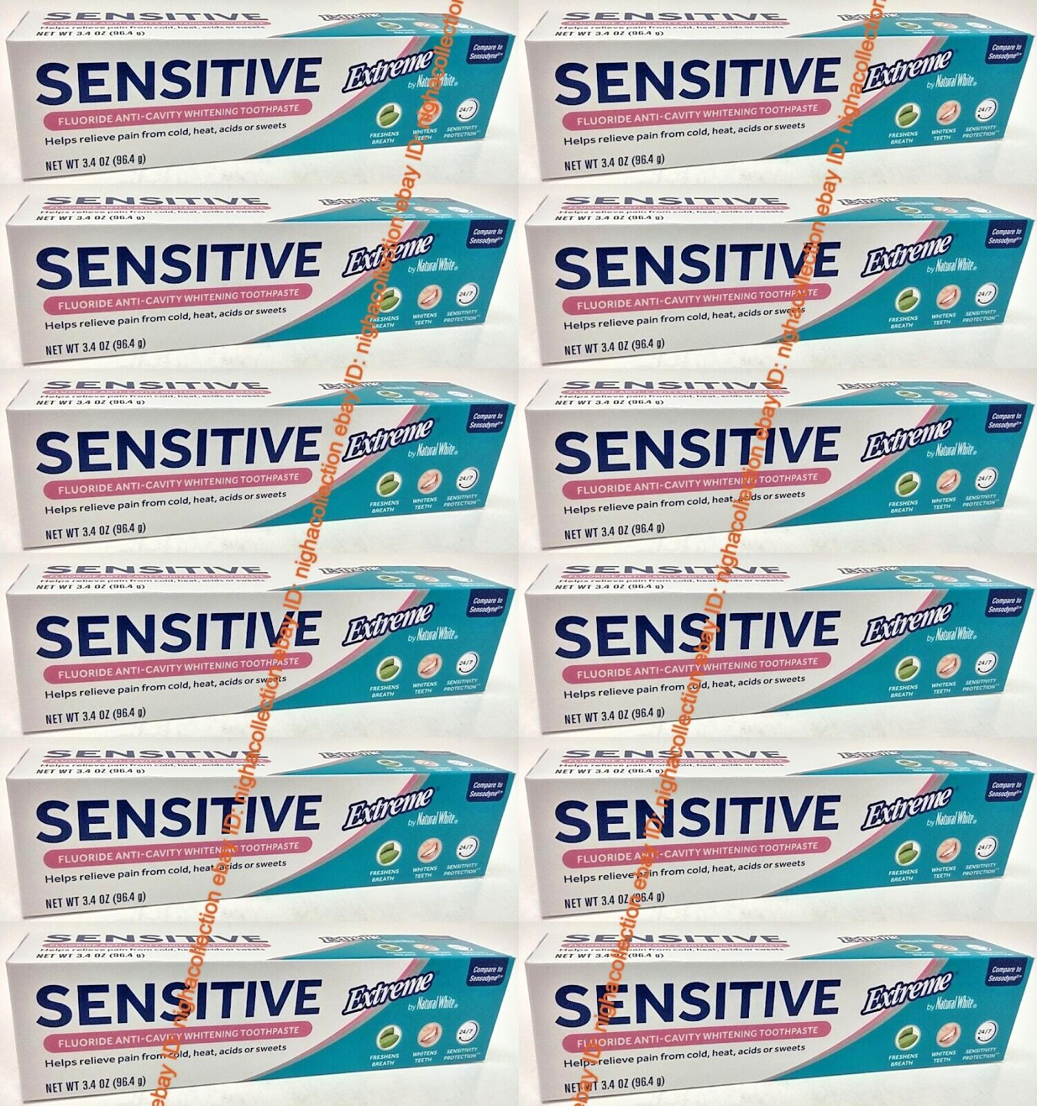 12x Tubes Naturall White Sensitive Extreme Whitening Toothpaste 3.4 ozEa SEALED