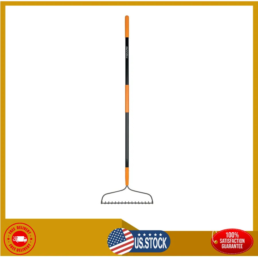 Fiskars Metal Bow Garden Rake with 64 Inch Fiberglass Handle