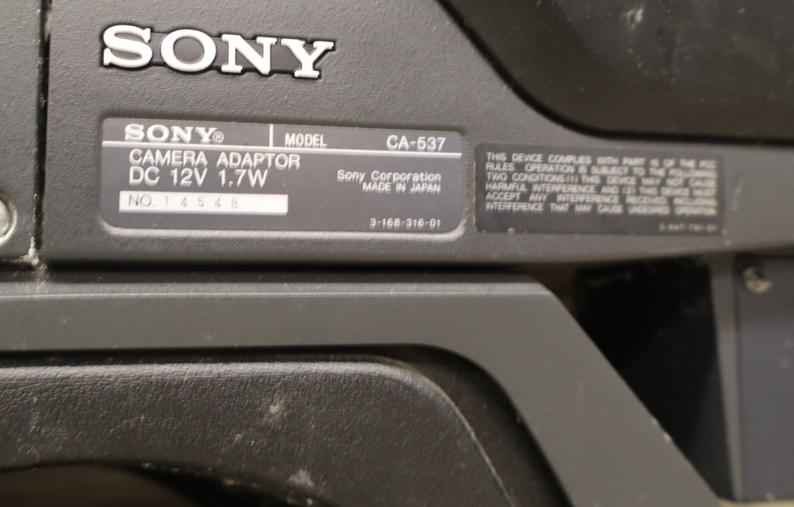 Sony Vintage Pro Camera CA-537 Adapter UNTESTED NO LENS