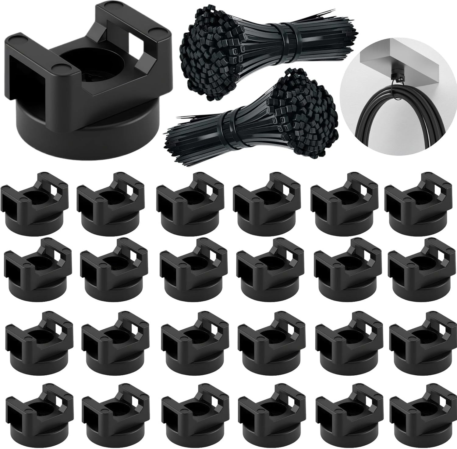 225 Pieces Magnetic Cable Ties Set, 25 Magnetic Zip Tie Mounts with 200 Cable Ti