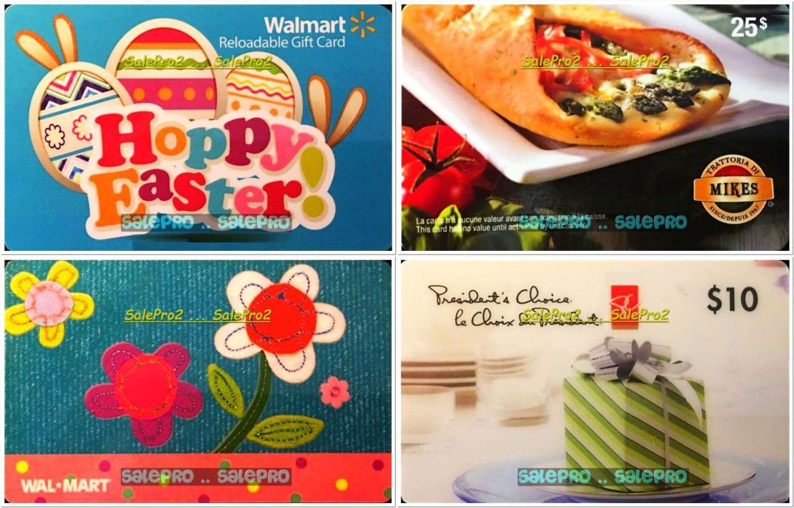 4x WALMART EASTER MIKES SUBMARINES PRESIDENT'S CHOICE COLLECTIBLE GIFT CARD LOT