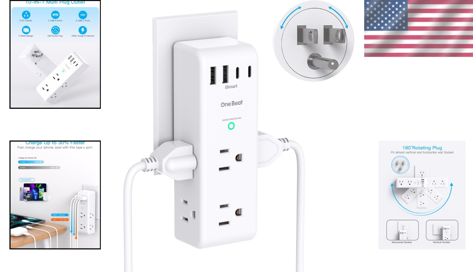 PowerHub 10-in-1 Surge Protector & USB Outlet Extender