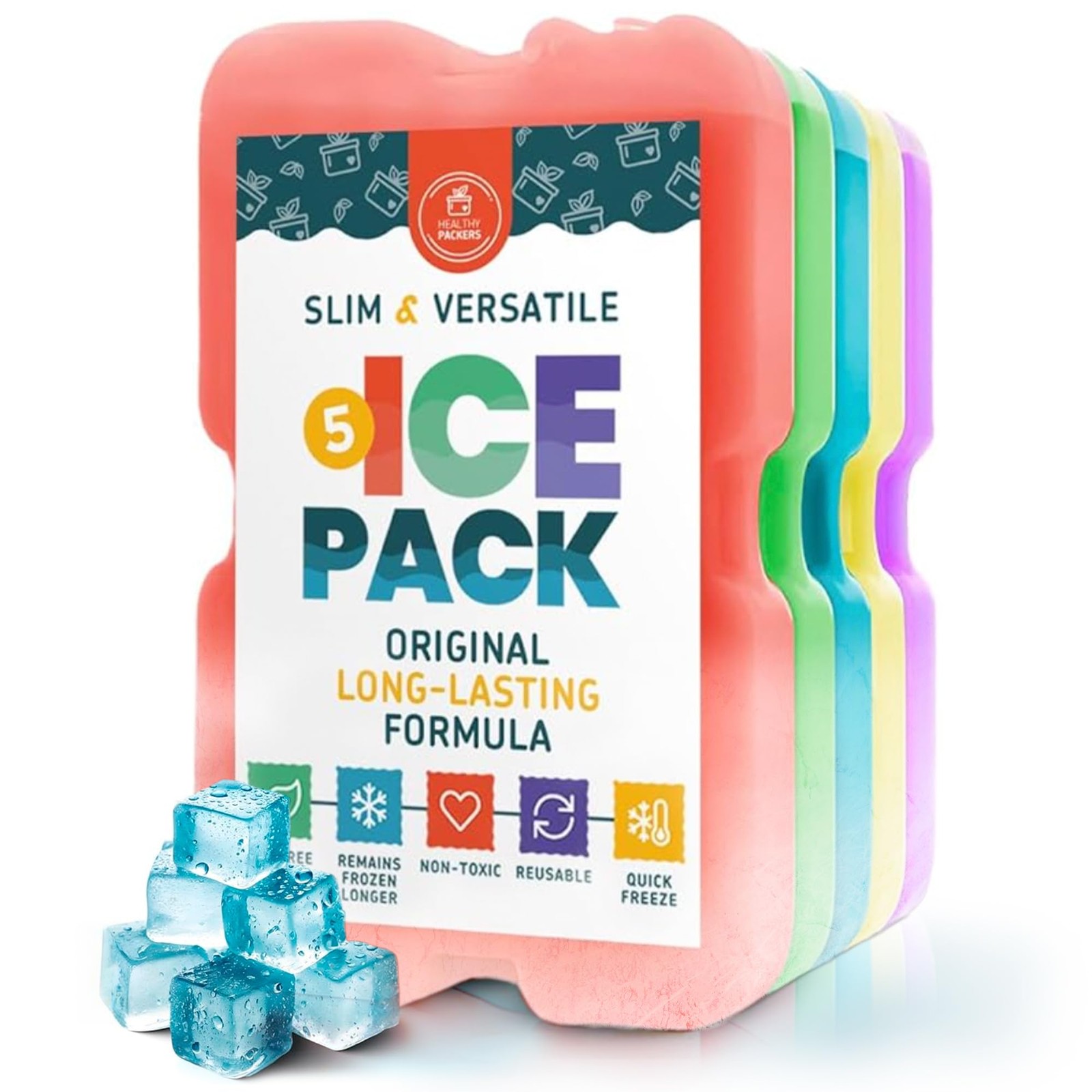 Ice Packs for Lunch Boxes & Coolers | Slim Reusable 5-Pack