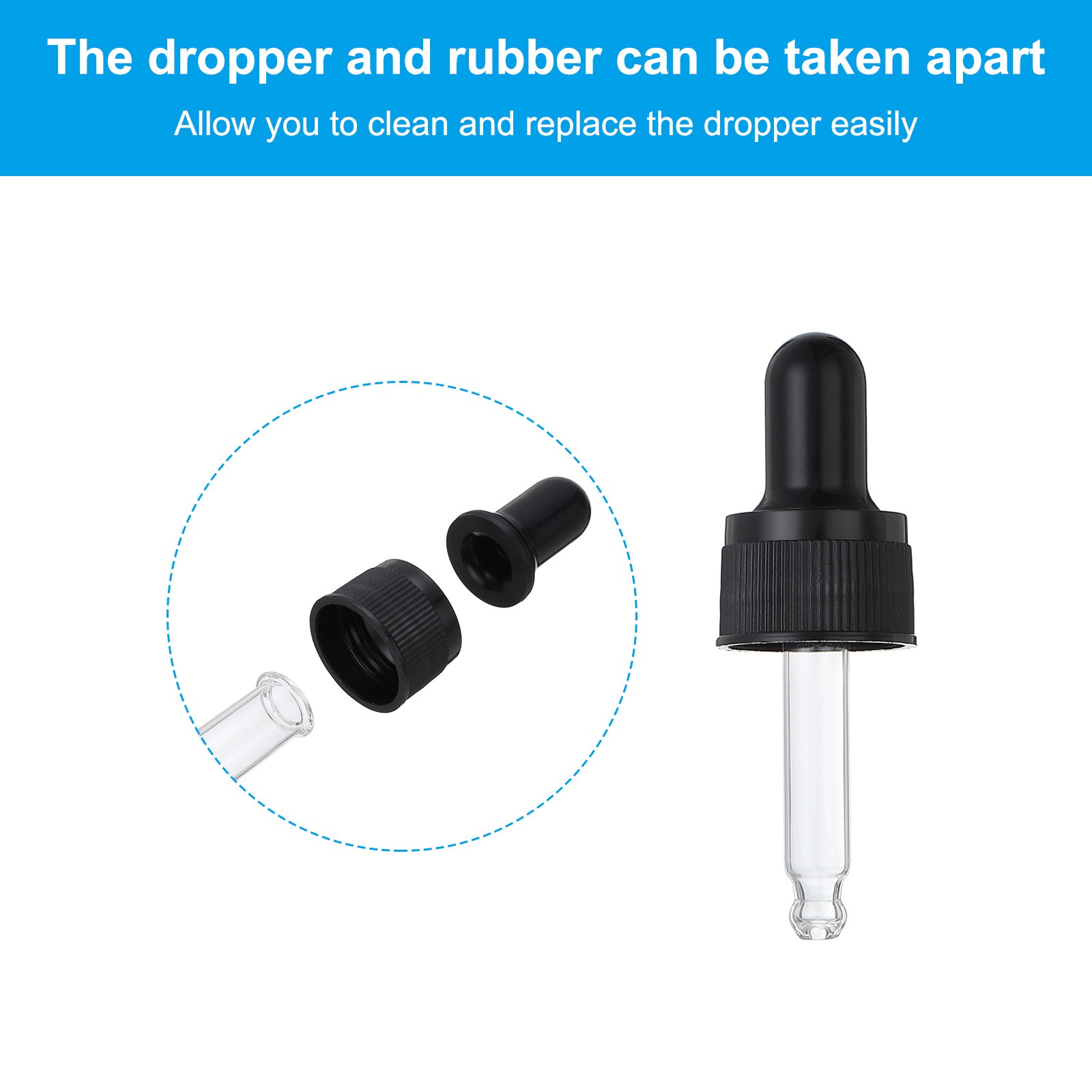 12 Pcs Plastic Glass Dropper Closure Top for 5ml(1/6oz) Bottle, Black