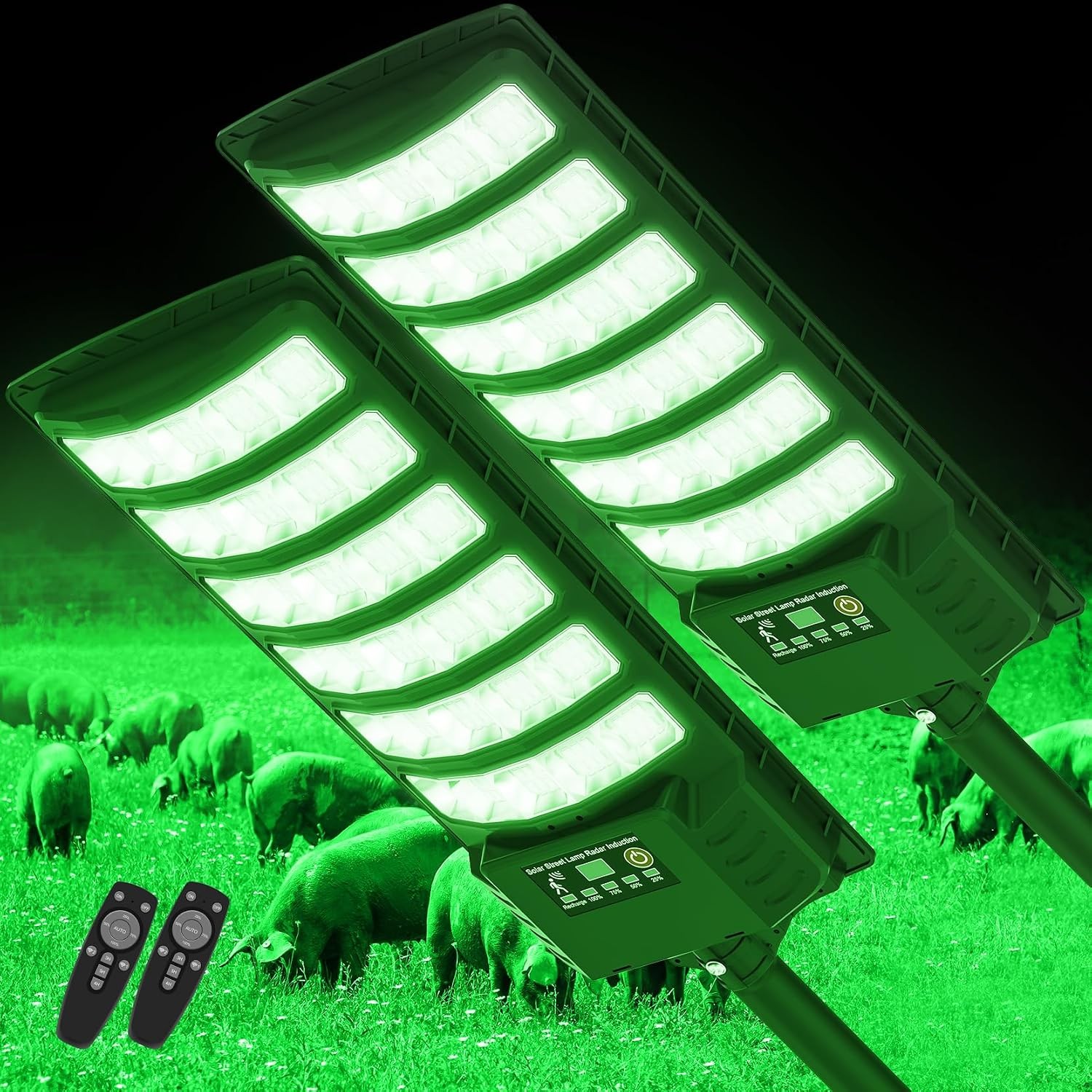 Hog Lights for Night Hunting,Powered Feeder Light(Green) 18000LM Solar Lights fo
