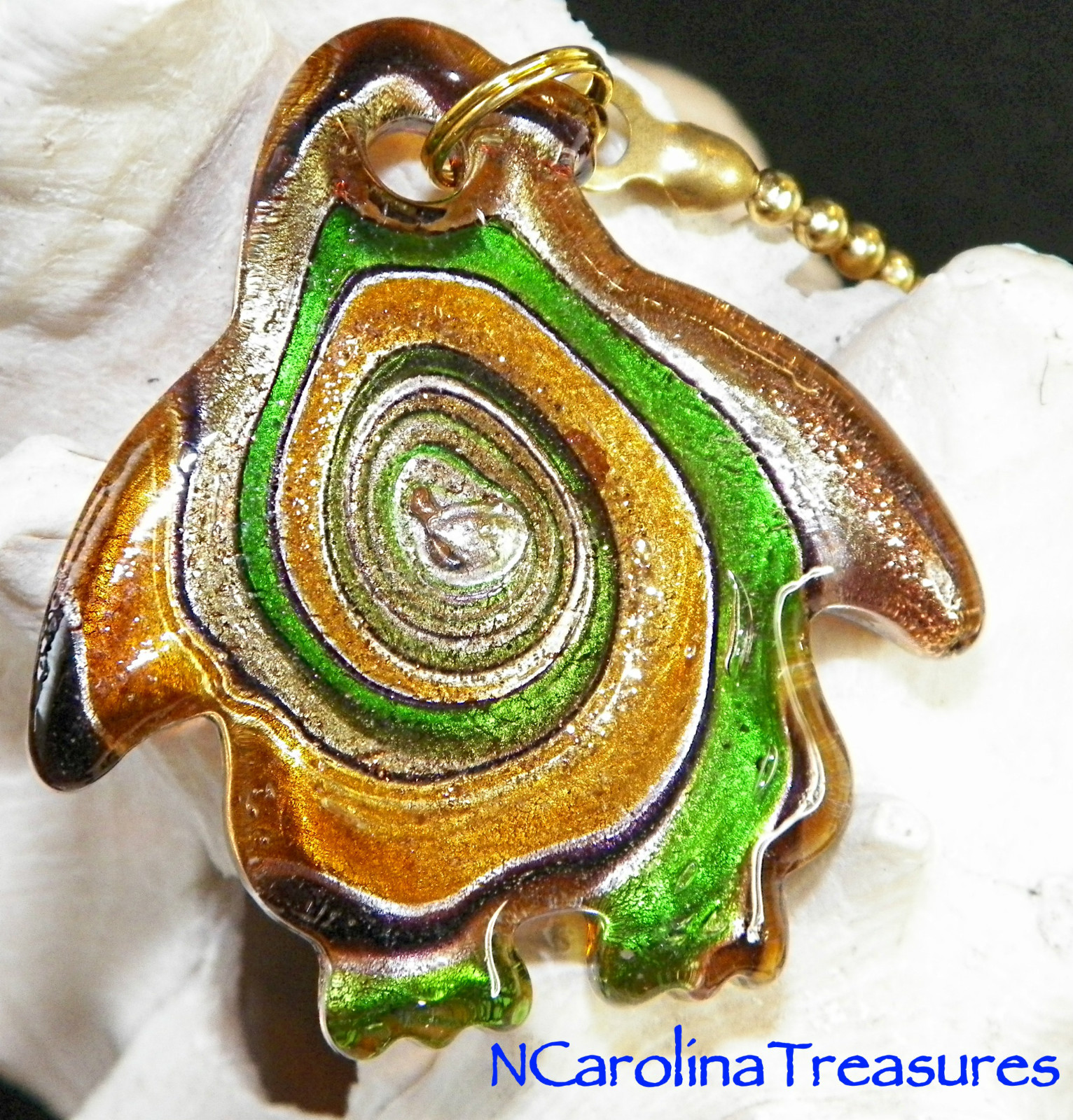MURANO GLASS CEILING FAN SWITCH PULL GOLD GREEN PENGUIN PENGUINS LARGE PAIR
