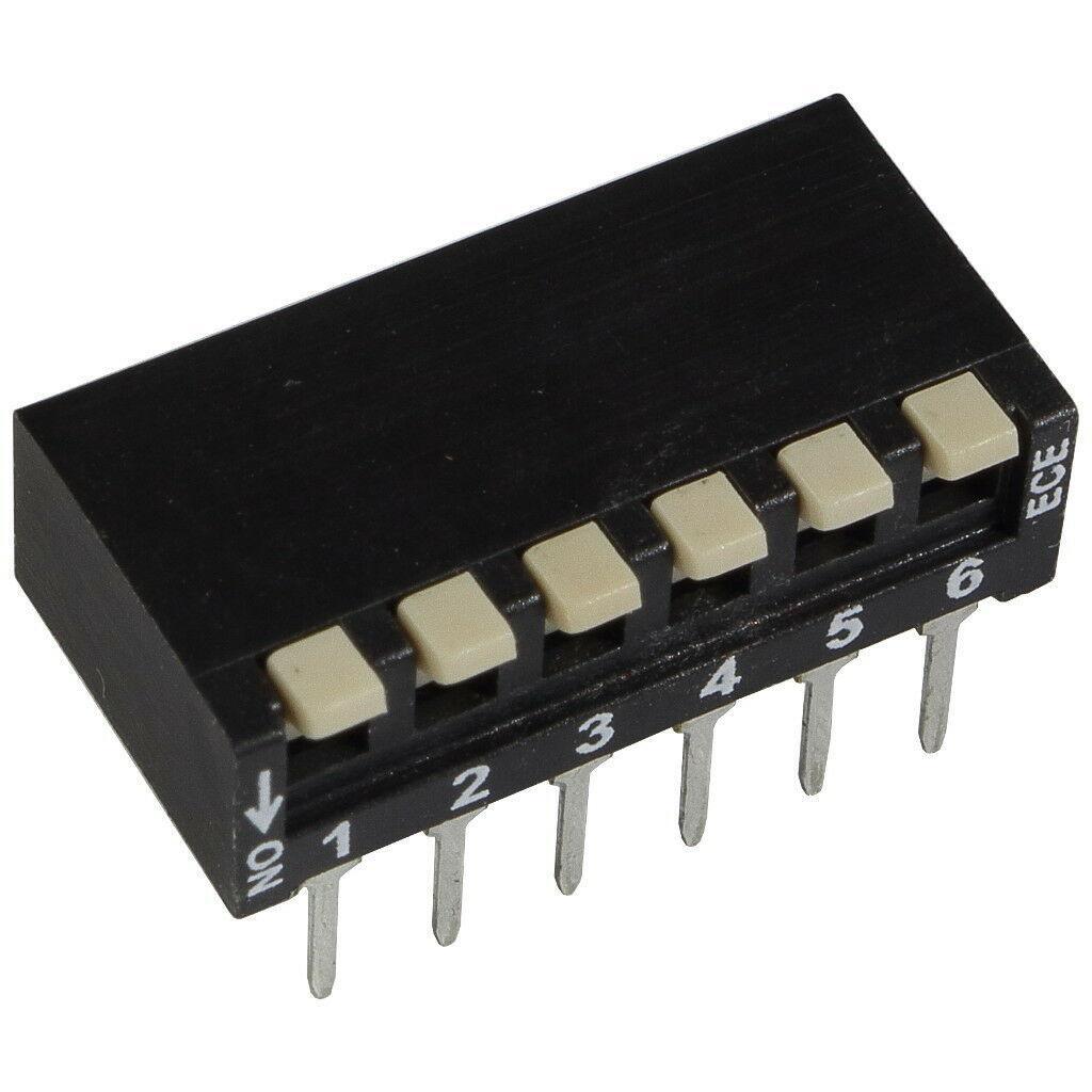 2 ECE EPH-106-LZ DIP Switches 6-Pin Piano 24V DC 25mA DIL Switch RM2.54 855924-