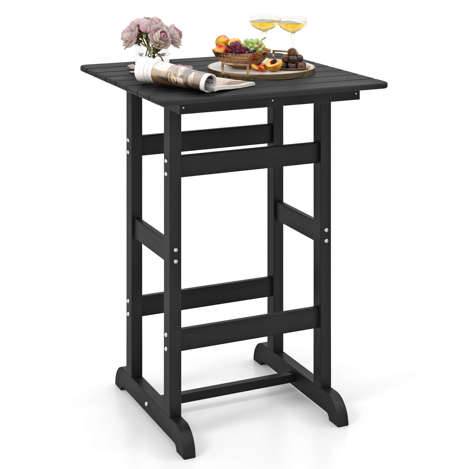 Outdoor Bar Table All Weather HDPE Patio Table with Wood Grains Bistro Table