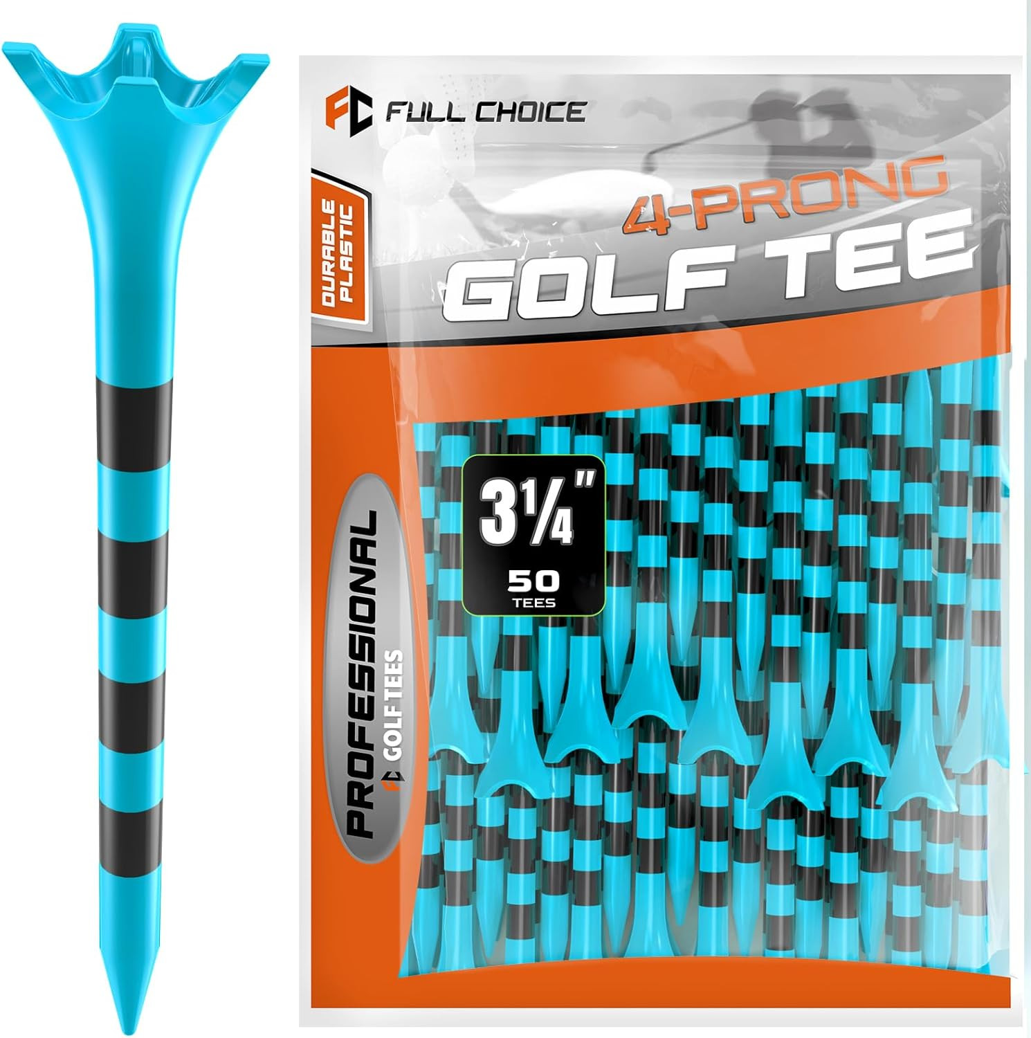 Professional Plastic Golf Tees 100 Pack (3-1/4" or 2-3/4"), Enhanced Durability