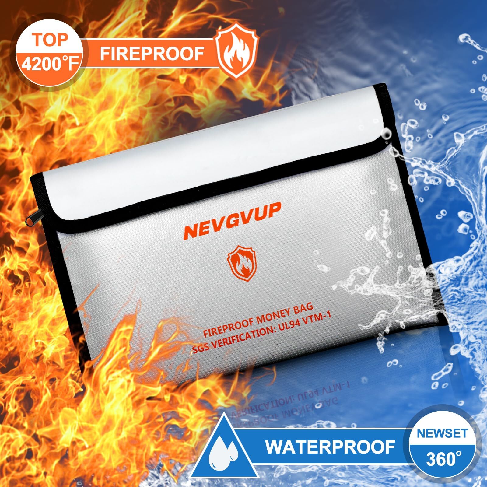 4200°F Fireproof Money Bag for Cash -Heat Insulated 9.8 x 6.5" Fireproof Docu...