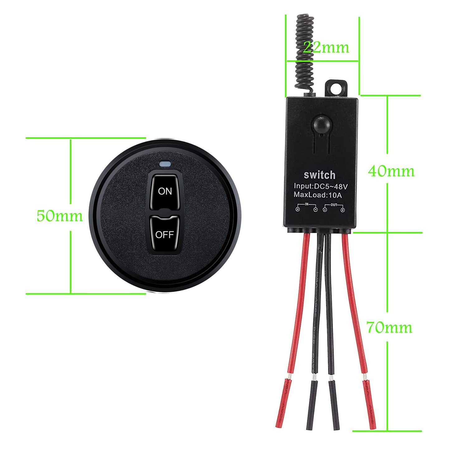 12V Wireless Mini Remote Control Switch, DC 12V/24V/48V/10A Relay with 328FT ...