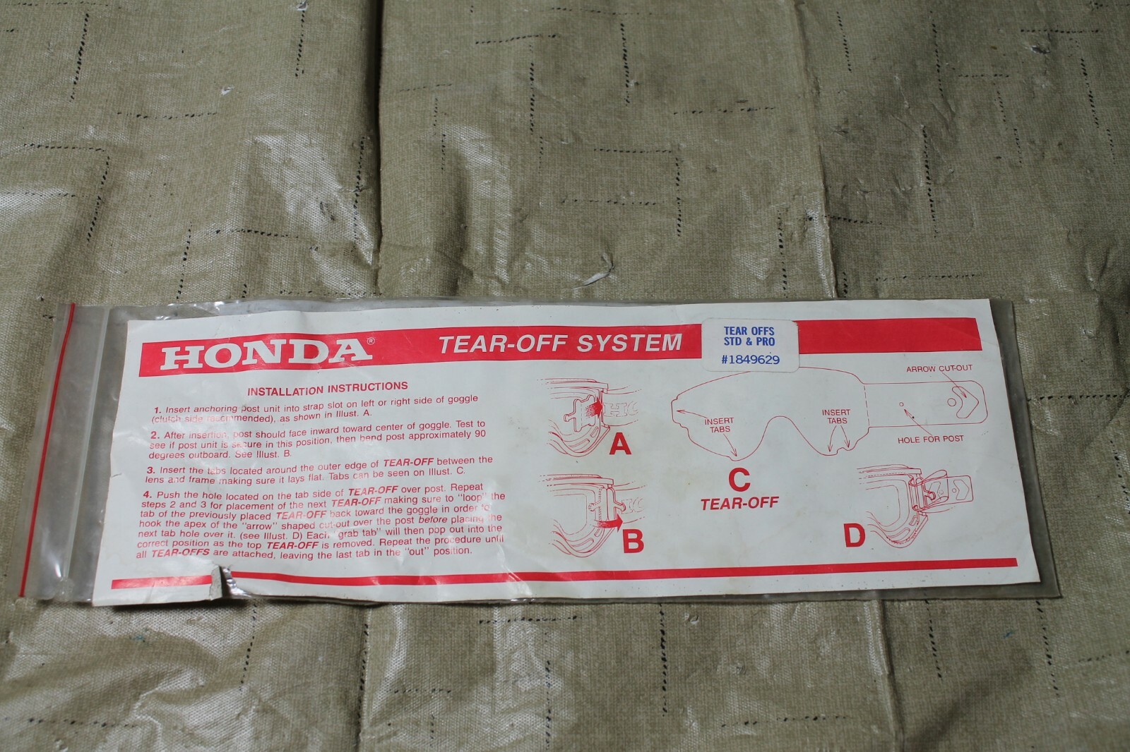 NOS Vintage Honda Scott USA Goggle Tear Offs Std And Pro 1849629