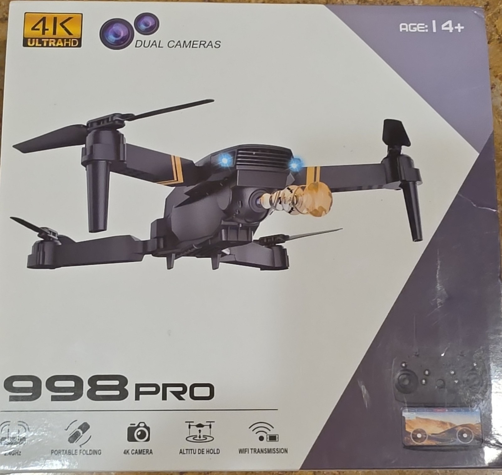 998 PRO Ready to Fly Foldable Drone Dual Cameras 4K HD WiFi Transmission