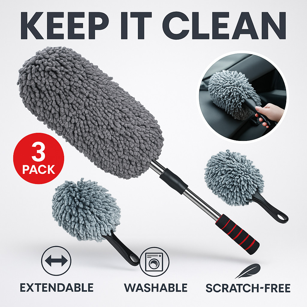 3 Pack Microfiber Car Duster Exterior Interior Cleaning Brush Extendable Handle