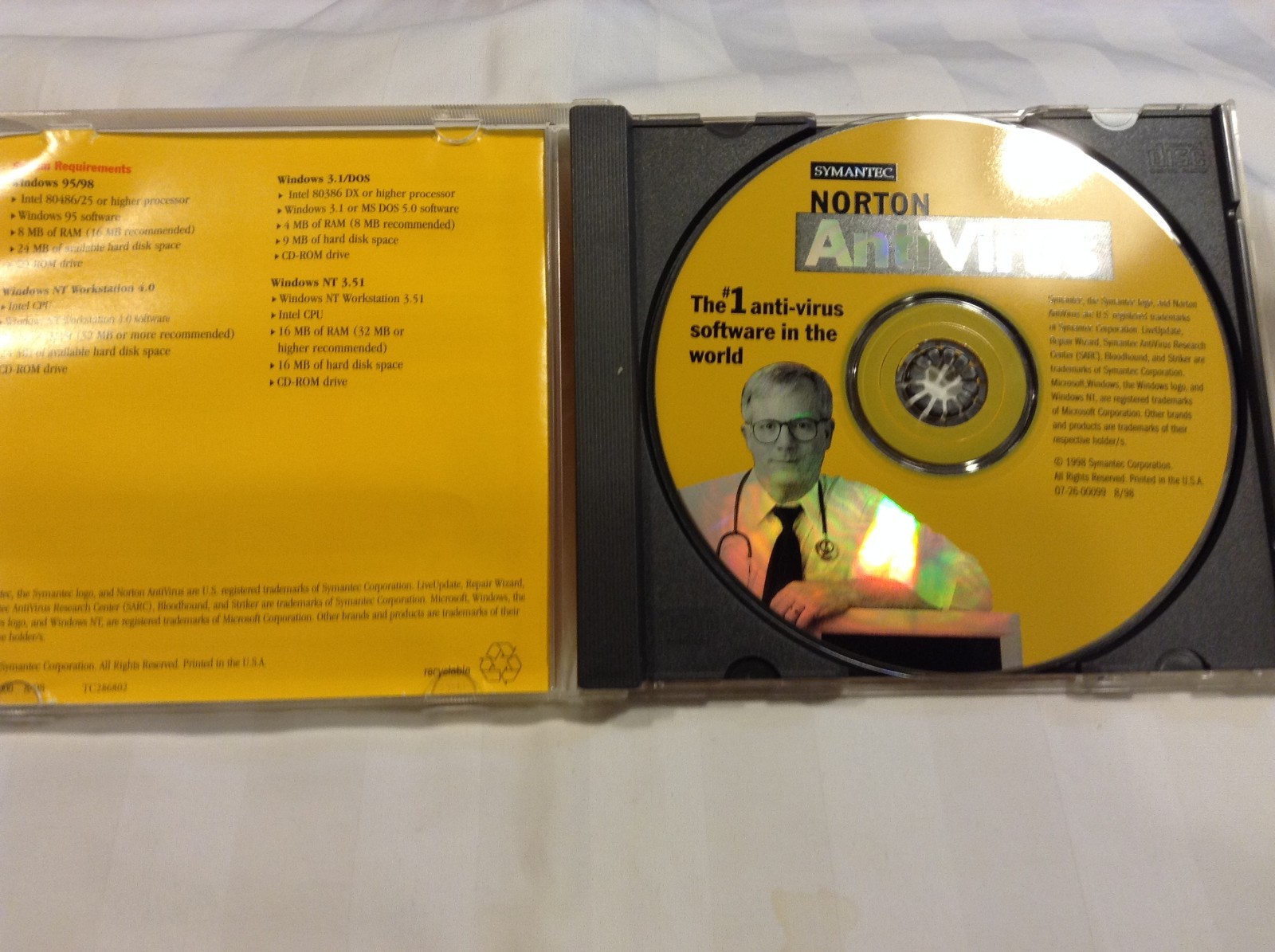 SYMANTEC NORTON ANTIVIRUS SOFTWARE Version 5.0, Windows 98, 95, 3.1/DOS, NT.