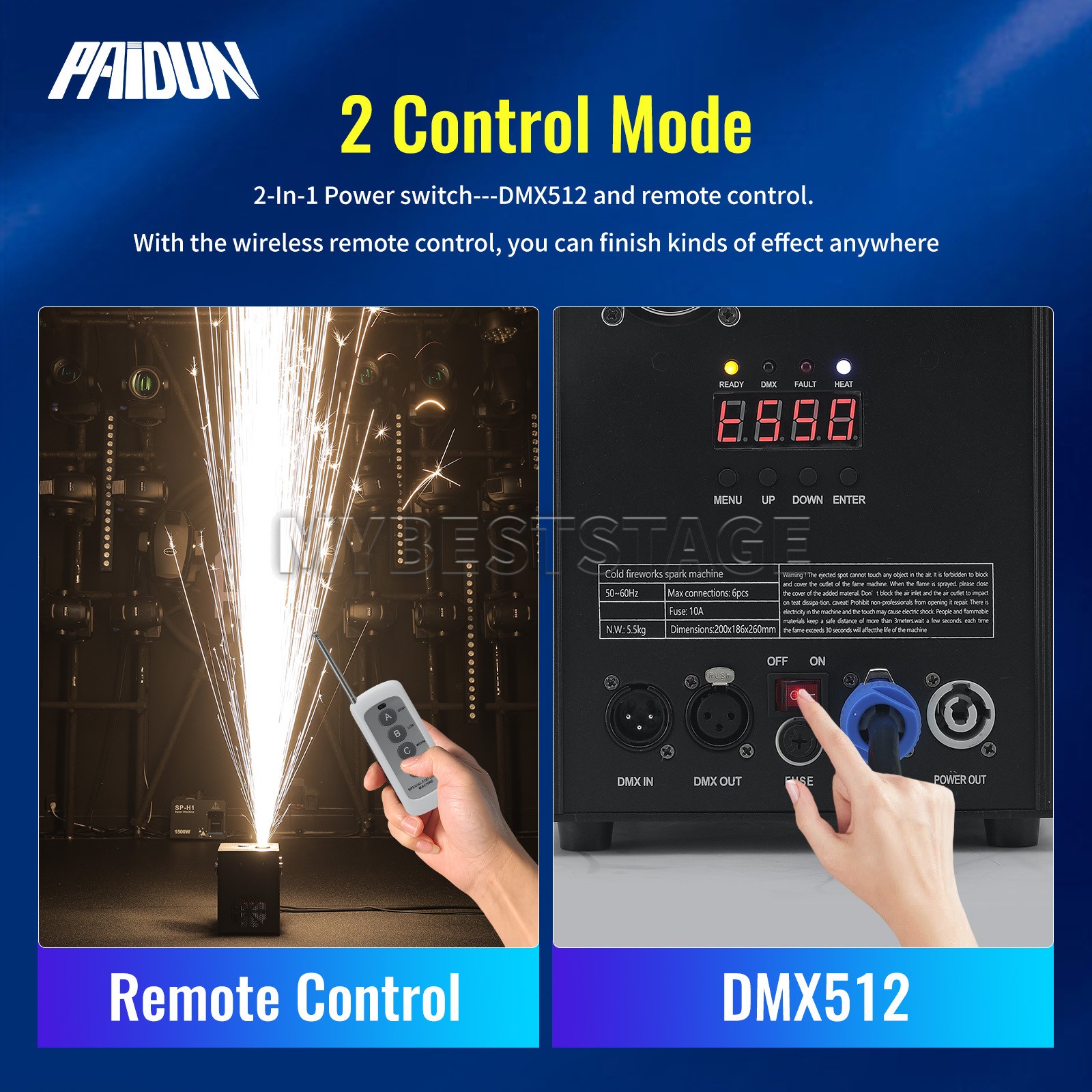 PAIDUN 2PCS Cold Spark Machine 850W Stage Effect Firework Flight Case Wedding DJ