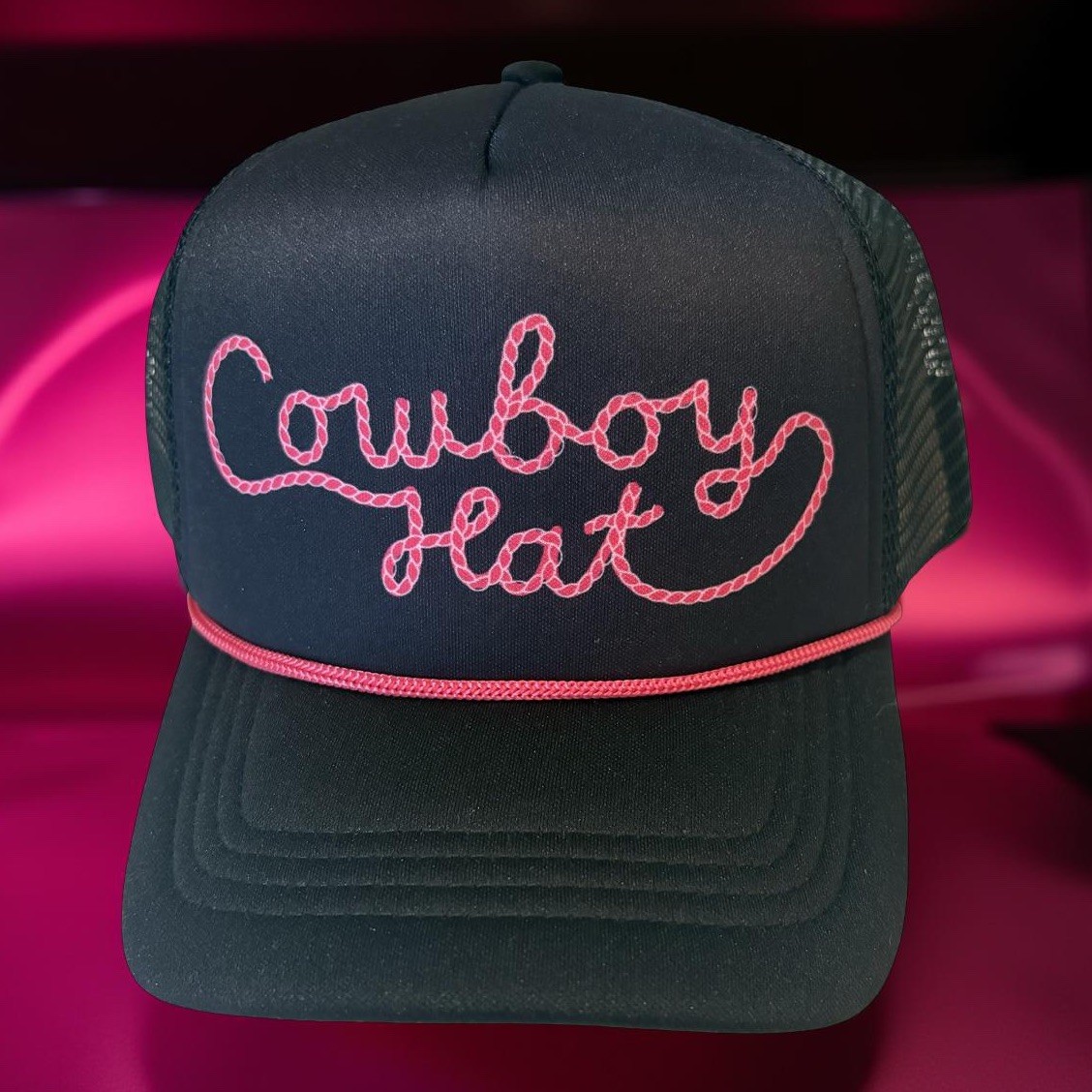 Cowboy Hat Trucker Hat Ladies Black & Pink