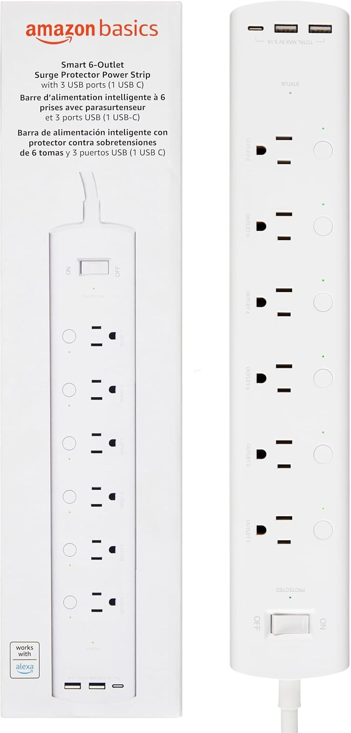 Smart Plug Power Strip with 6 Individually Controlled Outlets and 3 USB Ports