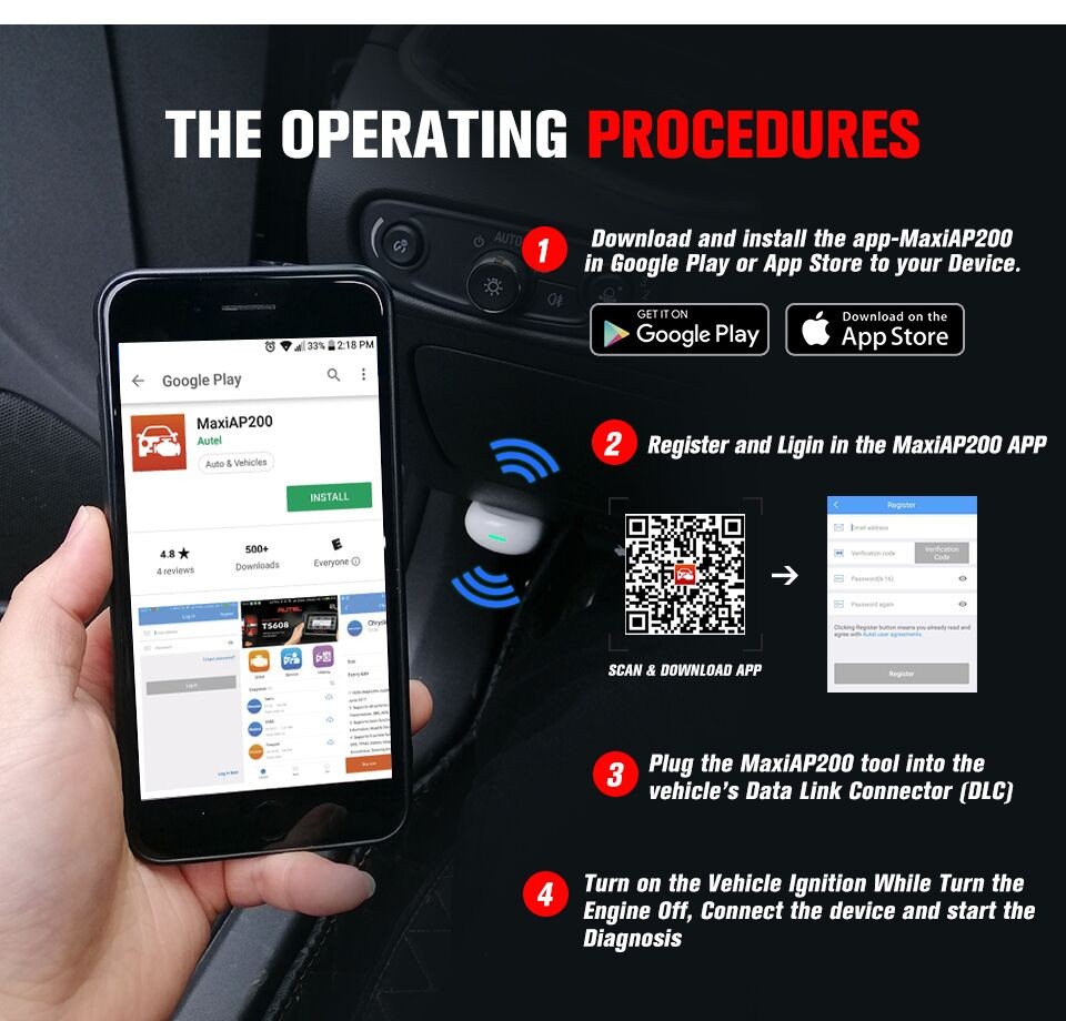 Autel MaxiAP AP200 Bluetooth OBD2 Scanner Code Full System Diagnostic TPMS IMMO