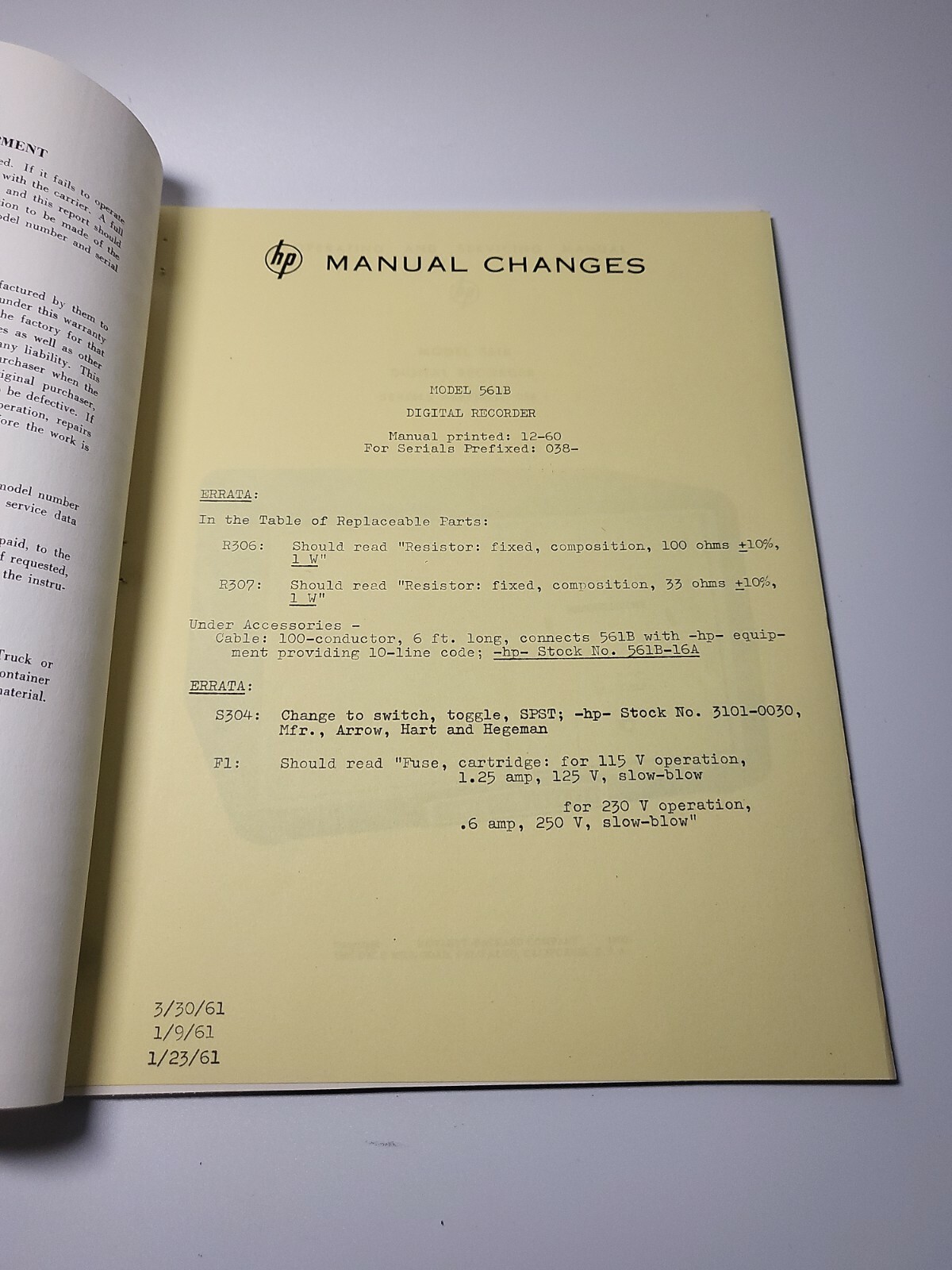 HP 561B Digital Recorder ~ Operating & Servicing Manual