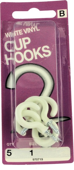(5 Pack) 1 inch White Vinyl Cup Hooks - 5 Pack H-970719