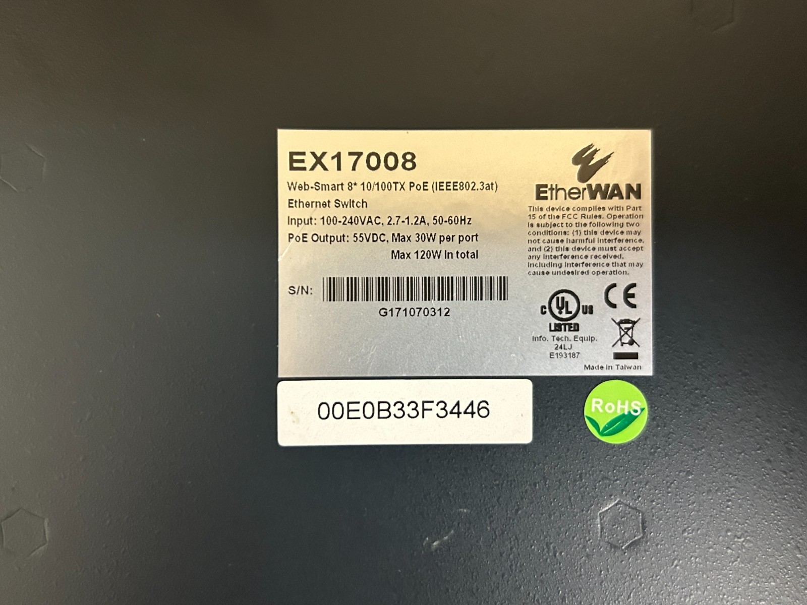 Etherwan EX17008 8 port 10/100TX Ethernet Switch Web-Smart PoE