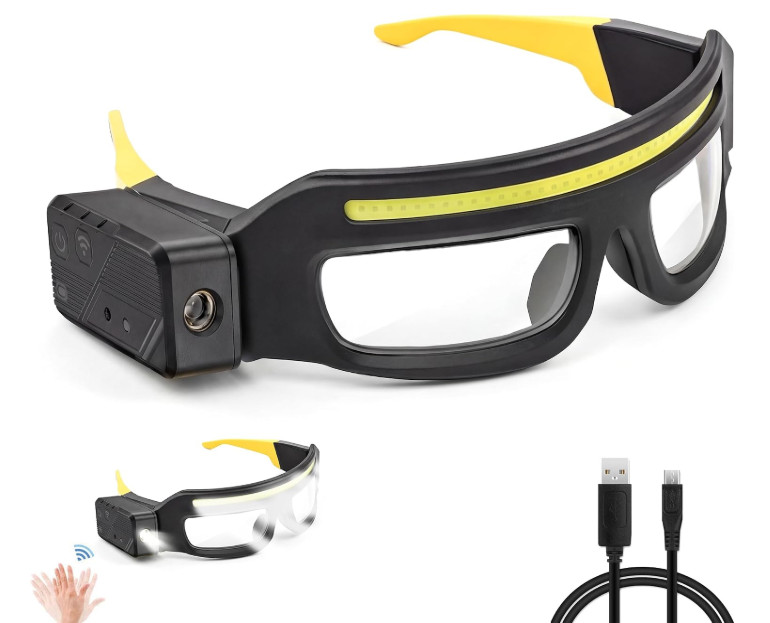 LED Headlamp Glasses USB-C Rechargeable Motion Sensor 5 Modes Up to 800LM IPX4