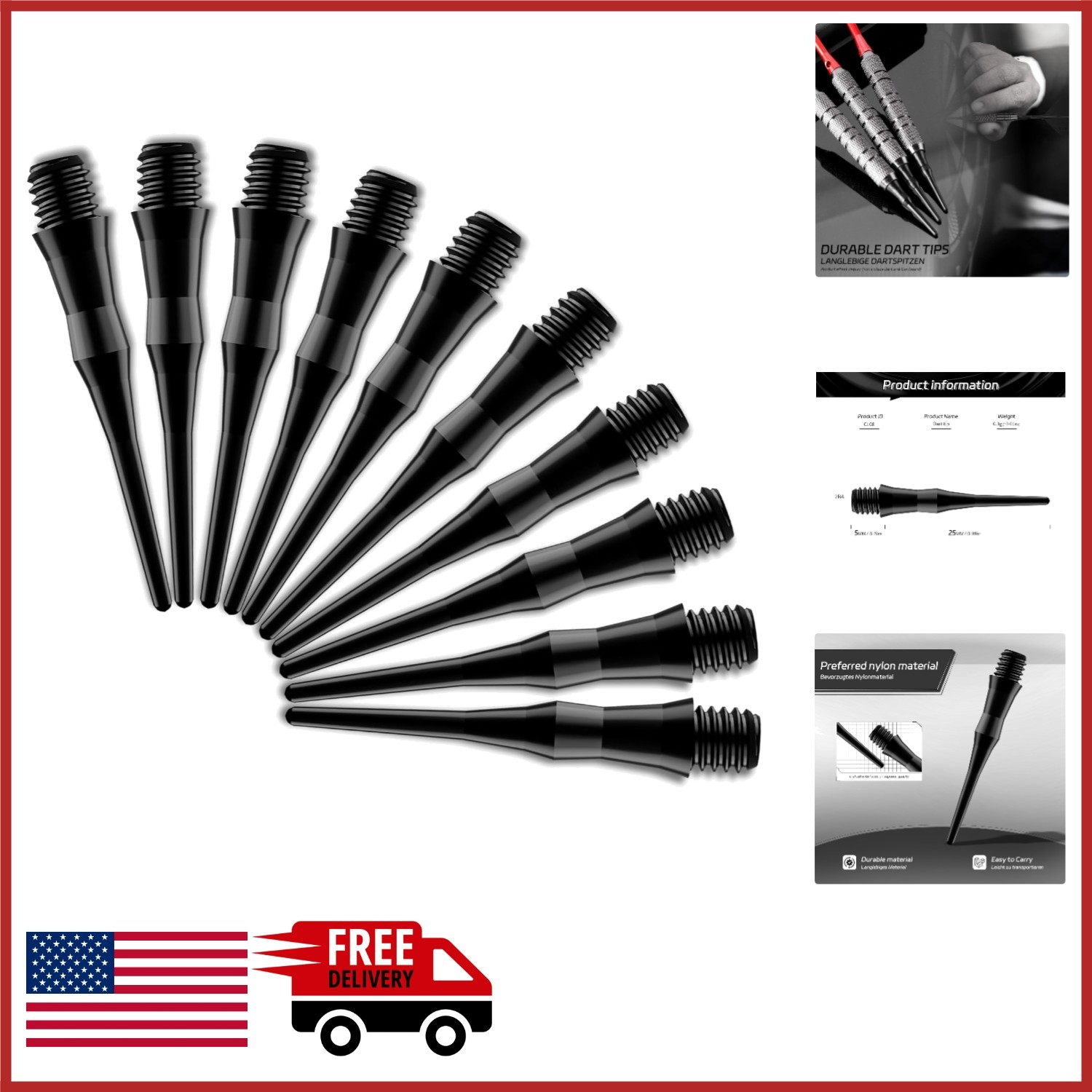 100 Pack Soft Tip Dart Points for 2BA Thread Darts Replacement Tips