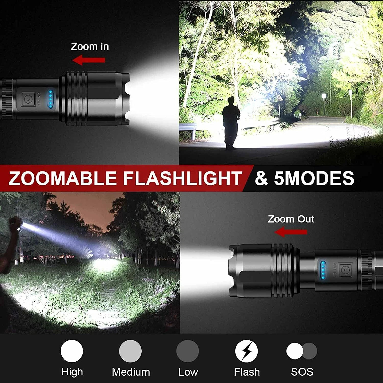 90000LM Super Bright LED Tactical Flashlight Torch With Rechargeable Battery