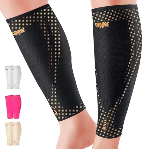Copper Calf Compression Sleeves for Men & Women - High Stretch Medium Black