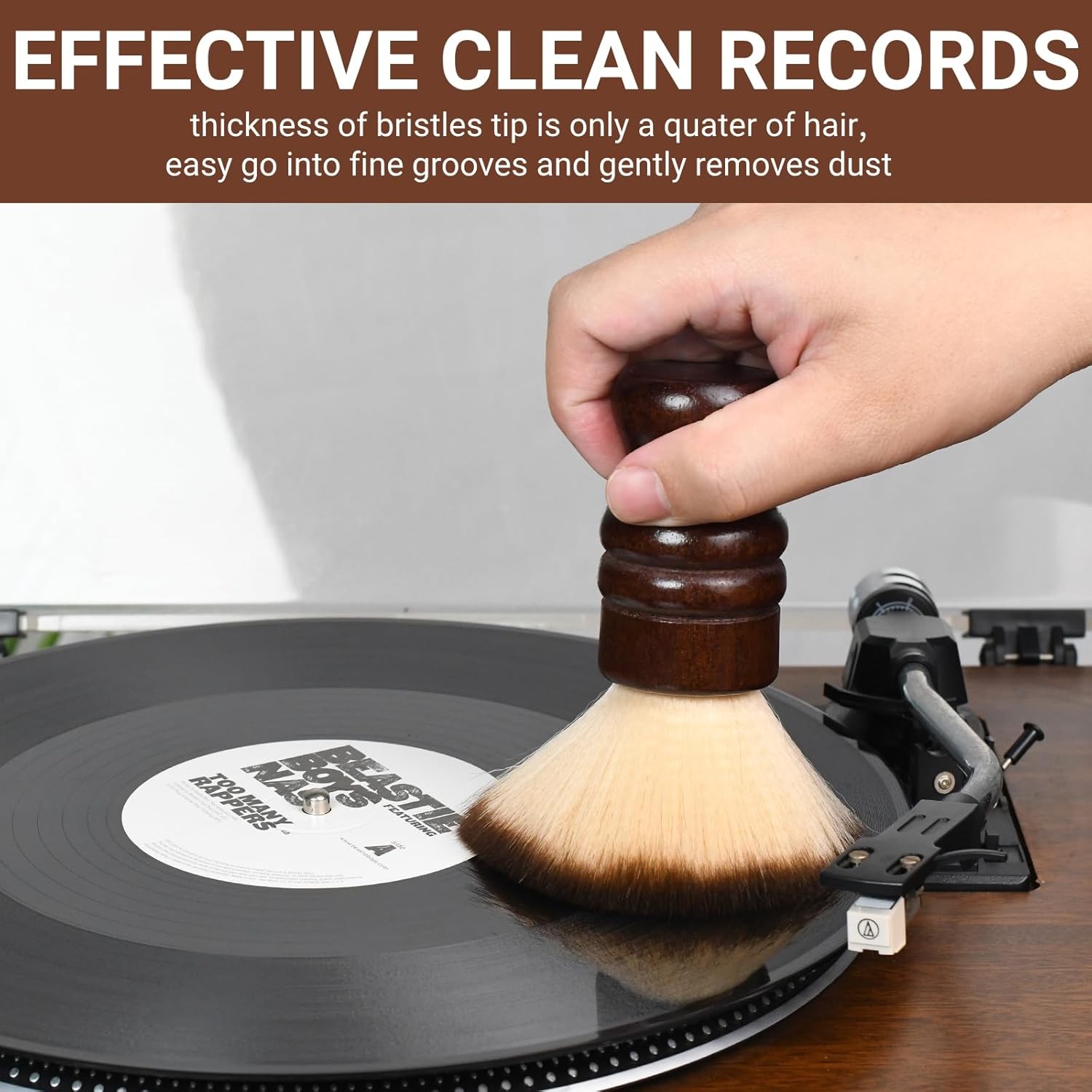 2-in-1 Vinyl Record Cleaning Kit with Stylus Brush - Anti Static Soft Brown