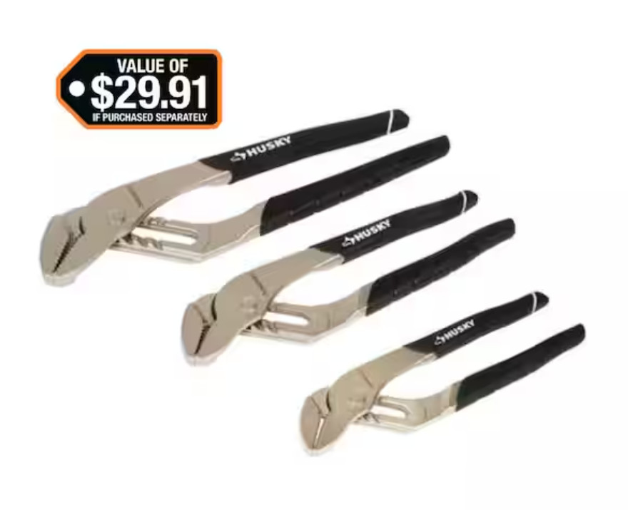 Husky 3-Piece Groove Joint Pliers Set (6", 8", 10") - Brand New