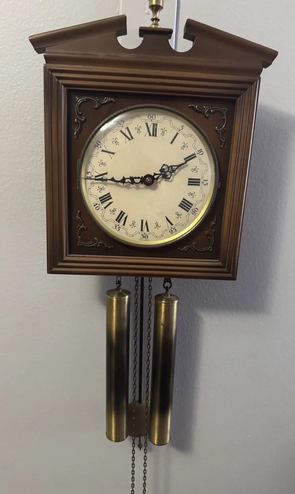 Vintage German Mechanical Wall Clock Schmeckenbecher Chain Driven Weights AS IS